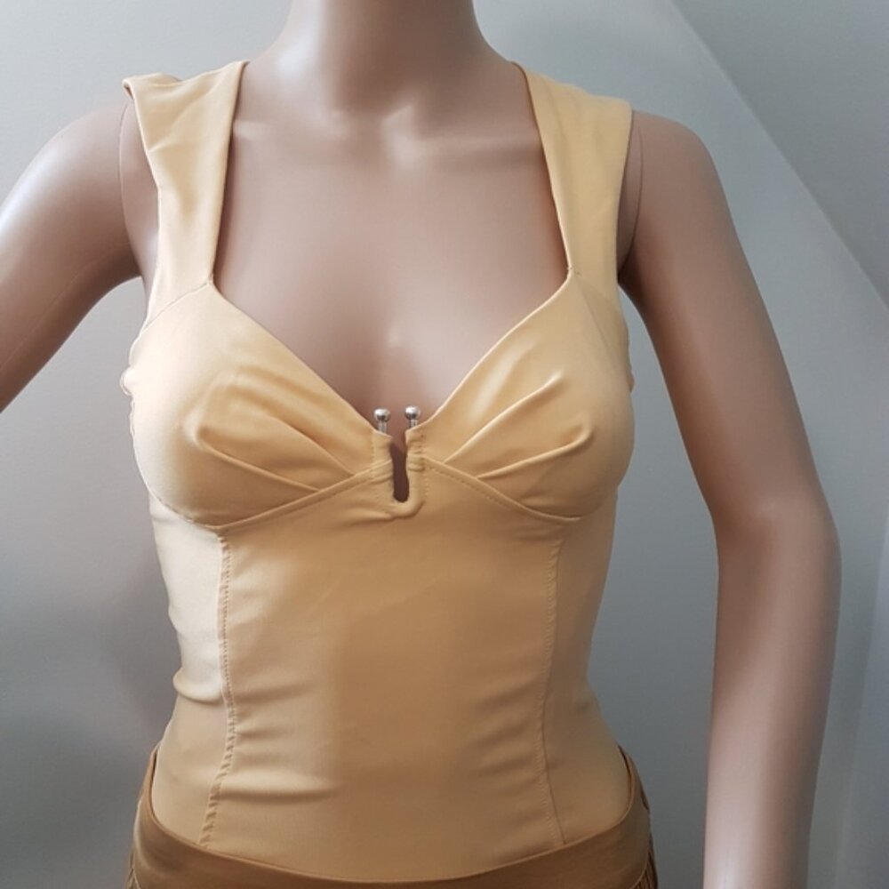 Zara Womens Sleeveless Metal Detail Bodysuit Butter Yellow Sz XS NWT